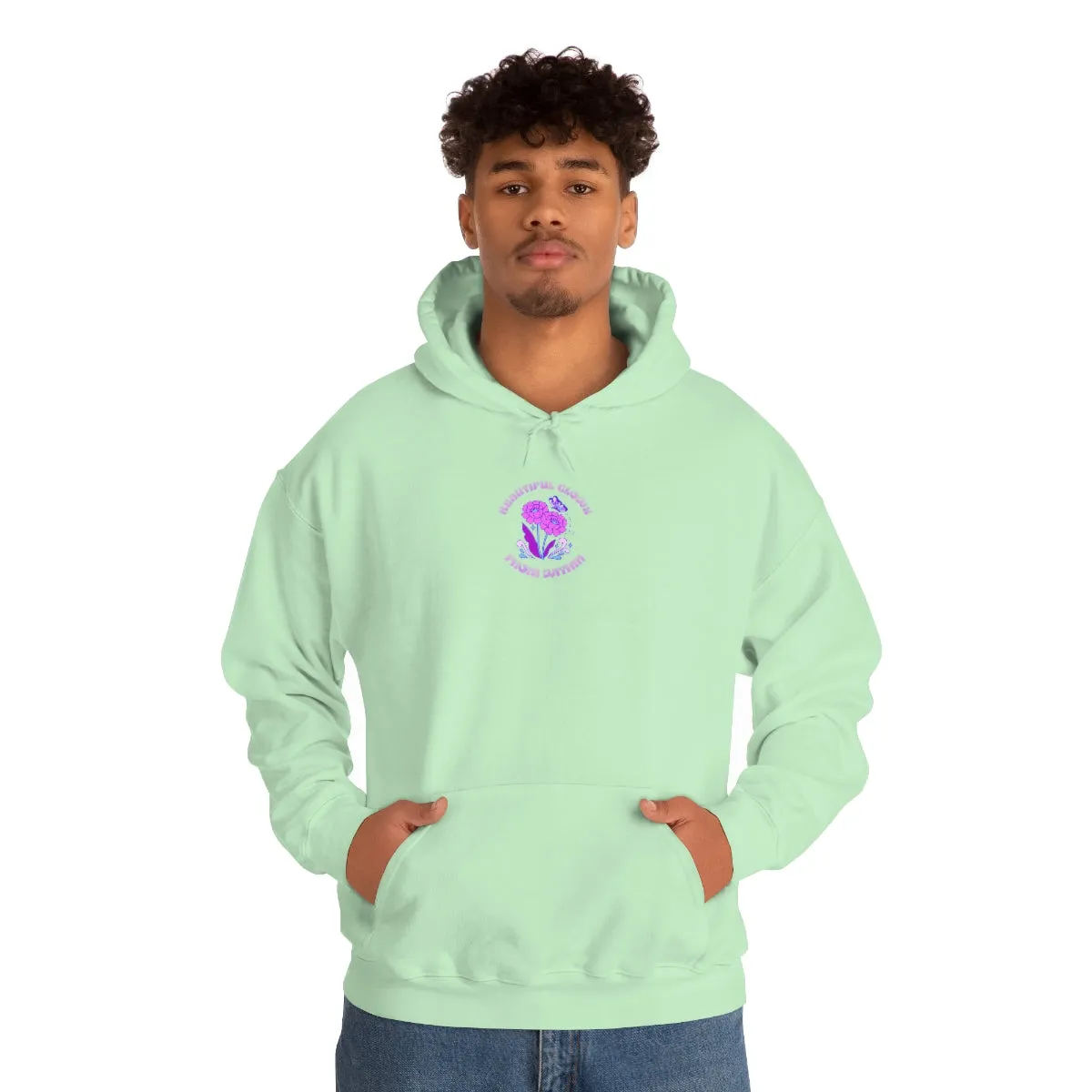 Beautiful Glows from Within Purple Flower Hoodie, Oversized Hoodie, Front Back Print Trendy Sweatshirt, Beach Cover Up, Lake Cover