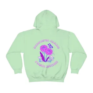 Beautiful Glows from Within Purple Flower Hoodie, Oversized Hoodie, Front Back Print Trendy Sweatshirt, Beach Cover Up, Lake Cover