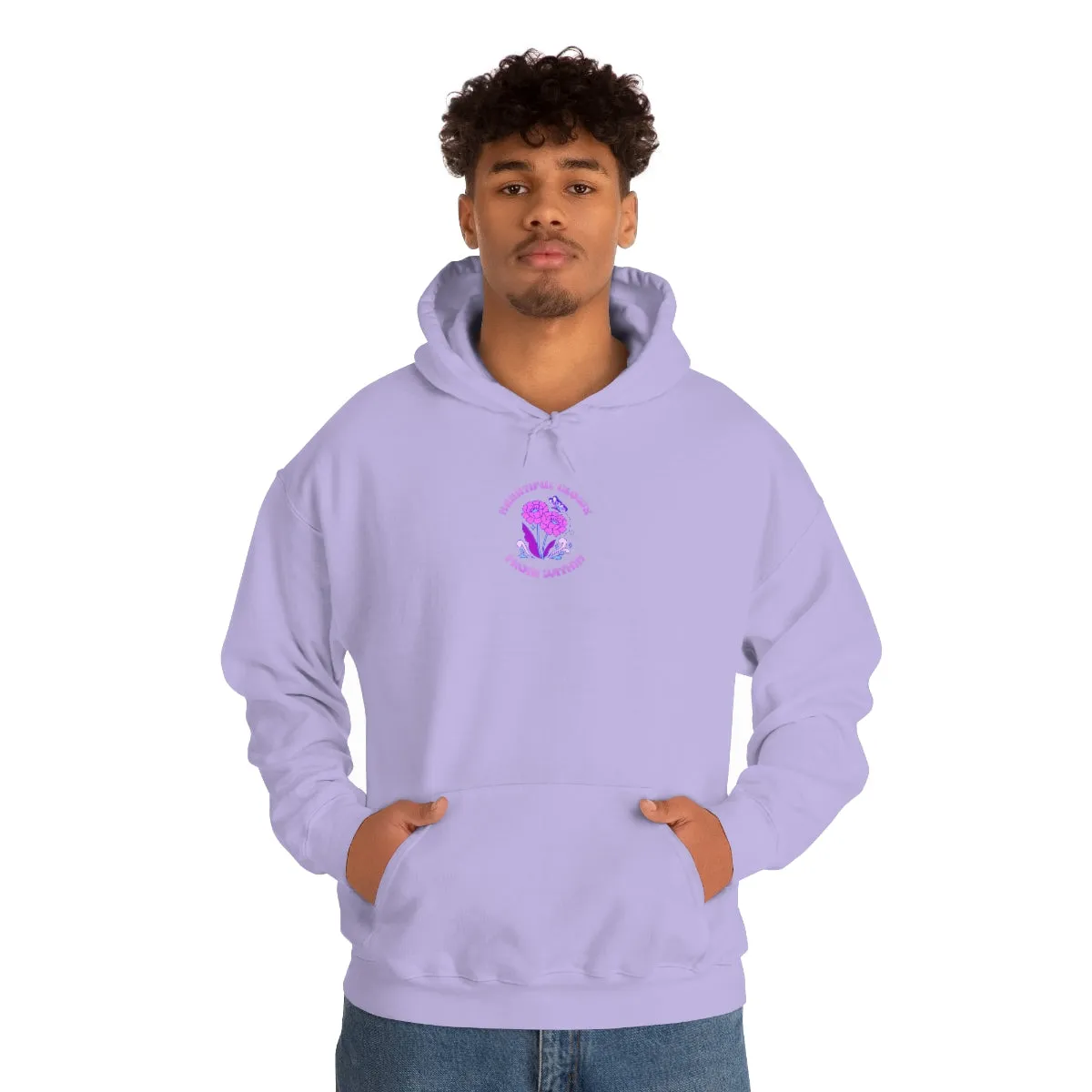 Beautiful Glows from Within Purple Flower Hoodie, Oversized Hoodie, Front Back Print Trendy Sweatshirt, Beach Cover Up, Lake Cover