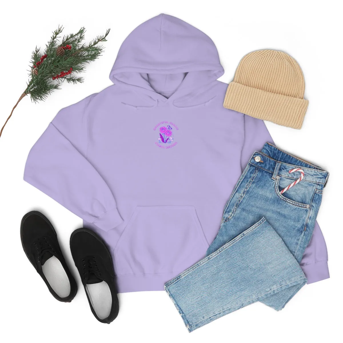 Beautiful Glows from Within Purple Flower Hoodie, Oversized Hoodie, Front Back Print Trendy Sweatshirt, Beach Cover Up, Lake Cover