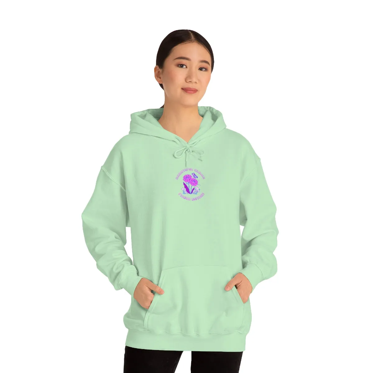 Beautiful Glows from Within Purple Flower Hoodie, Oversized Hoodie, Front Back Print Trendy Sweatshirt, Beach Cover Up, Lake Cover