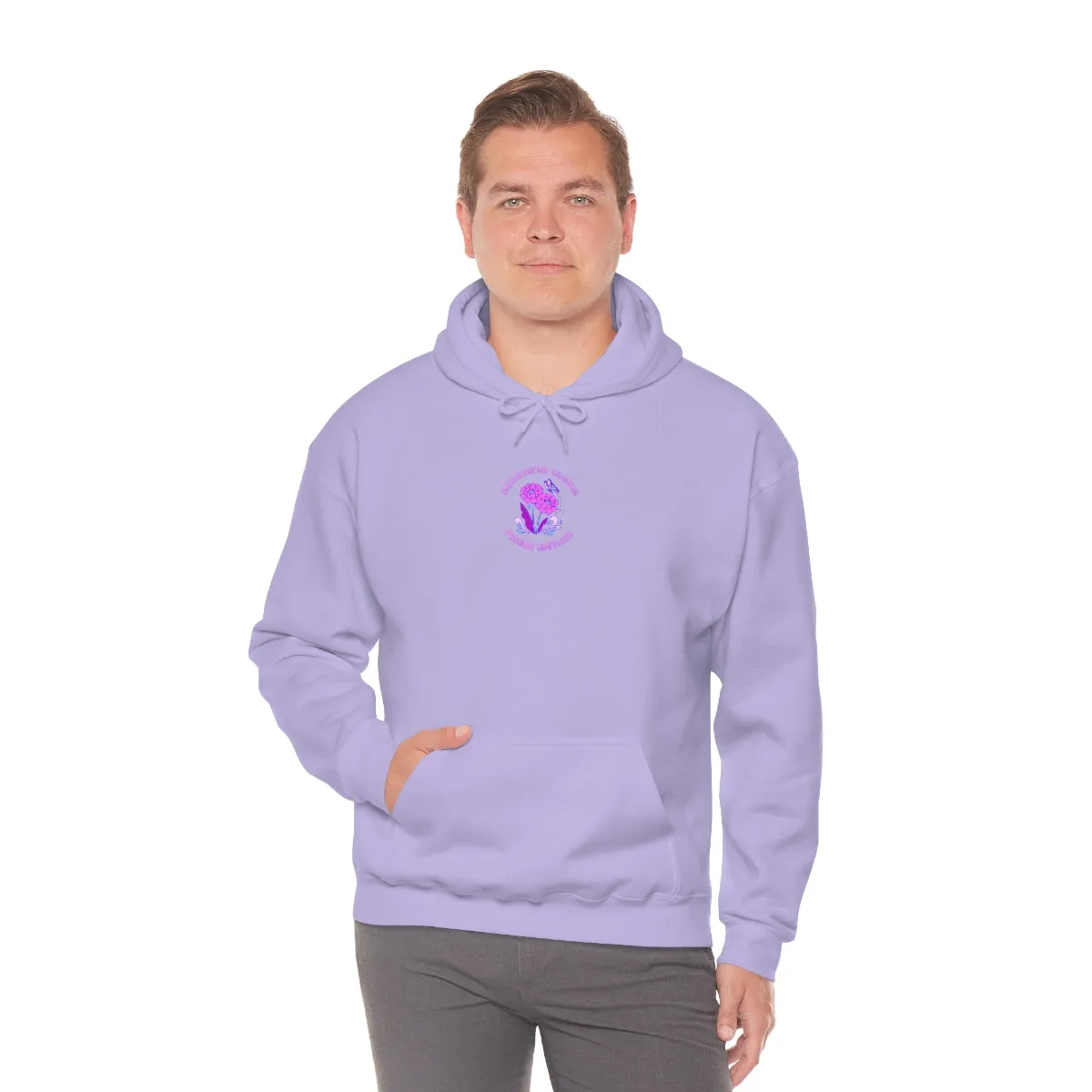 Beautiful Glows from Within Purple Flower Hoodie, Oversized Hoodie, Front Back Print Trendy Sweatshirt, Beach Cover Up, Lake Cover