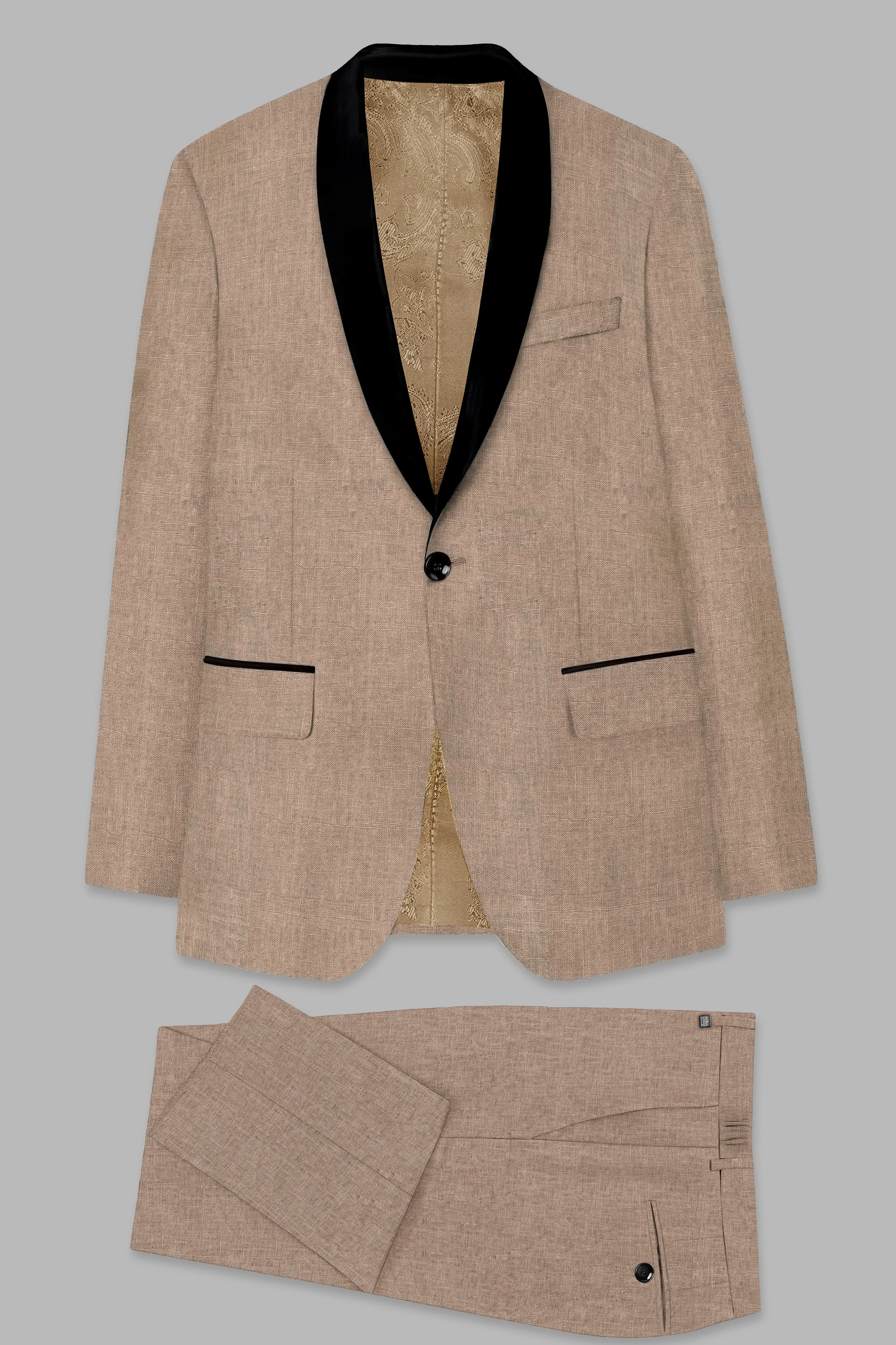 Beaver Brown Luxurious Linen Tuxedo Suit