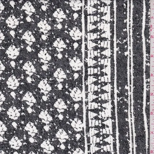 Black/White Border Crepe de Chine Fabric