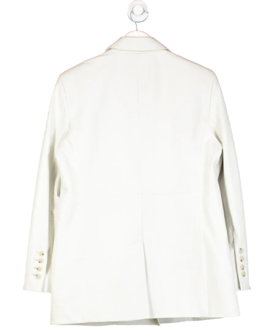 BOSS White Longline Double Breasted Jacket In Leather UK 8