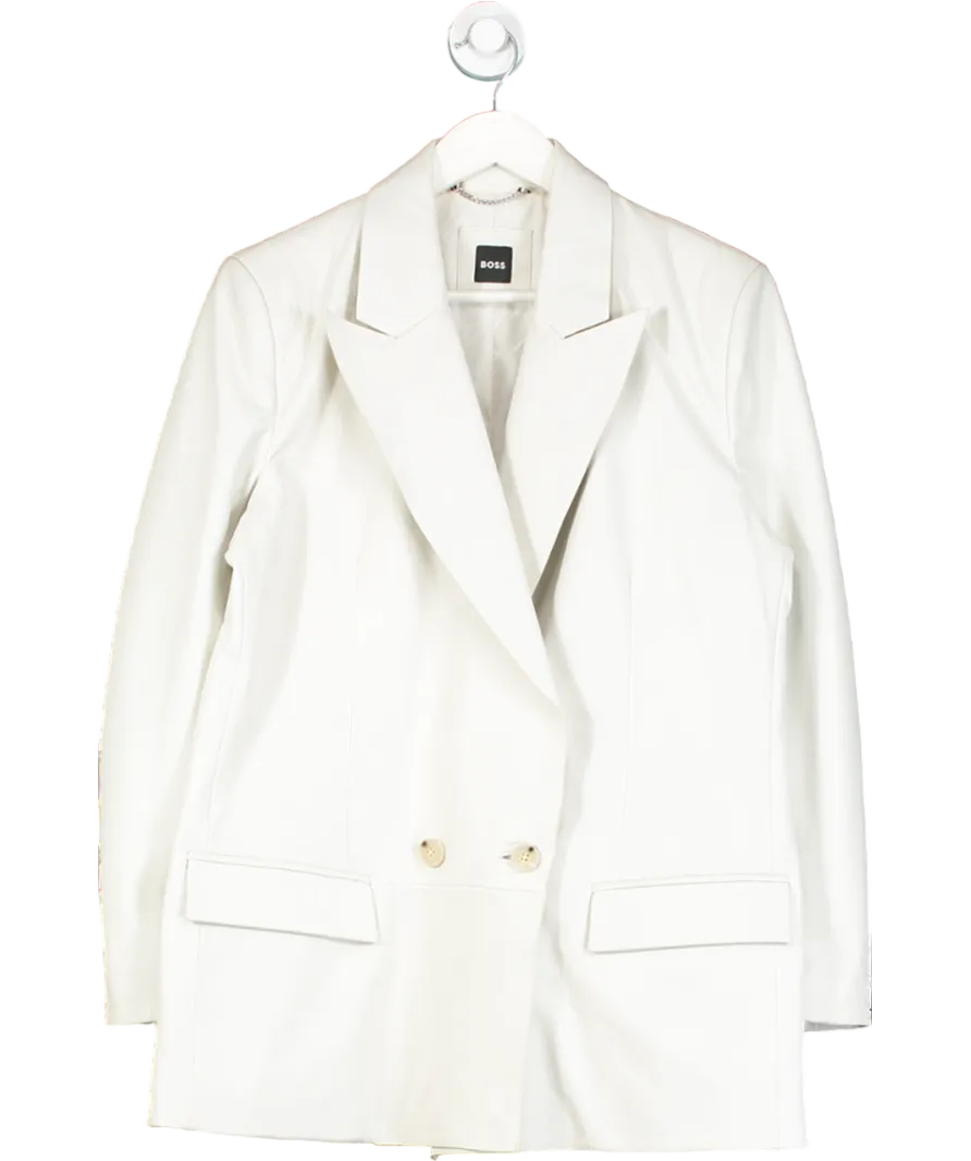 BOSS White Longline Double Breasted Jacket In Leather UK 8