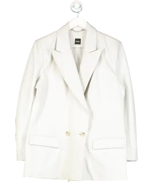 BOSS White Longline Double Breasted Jacket In Leather UK 8