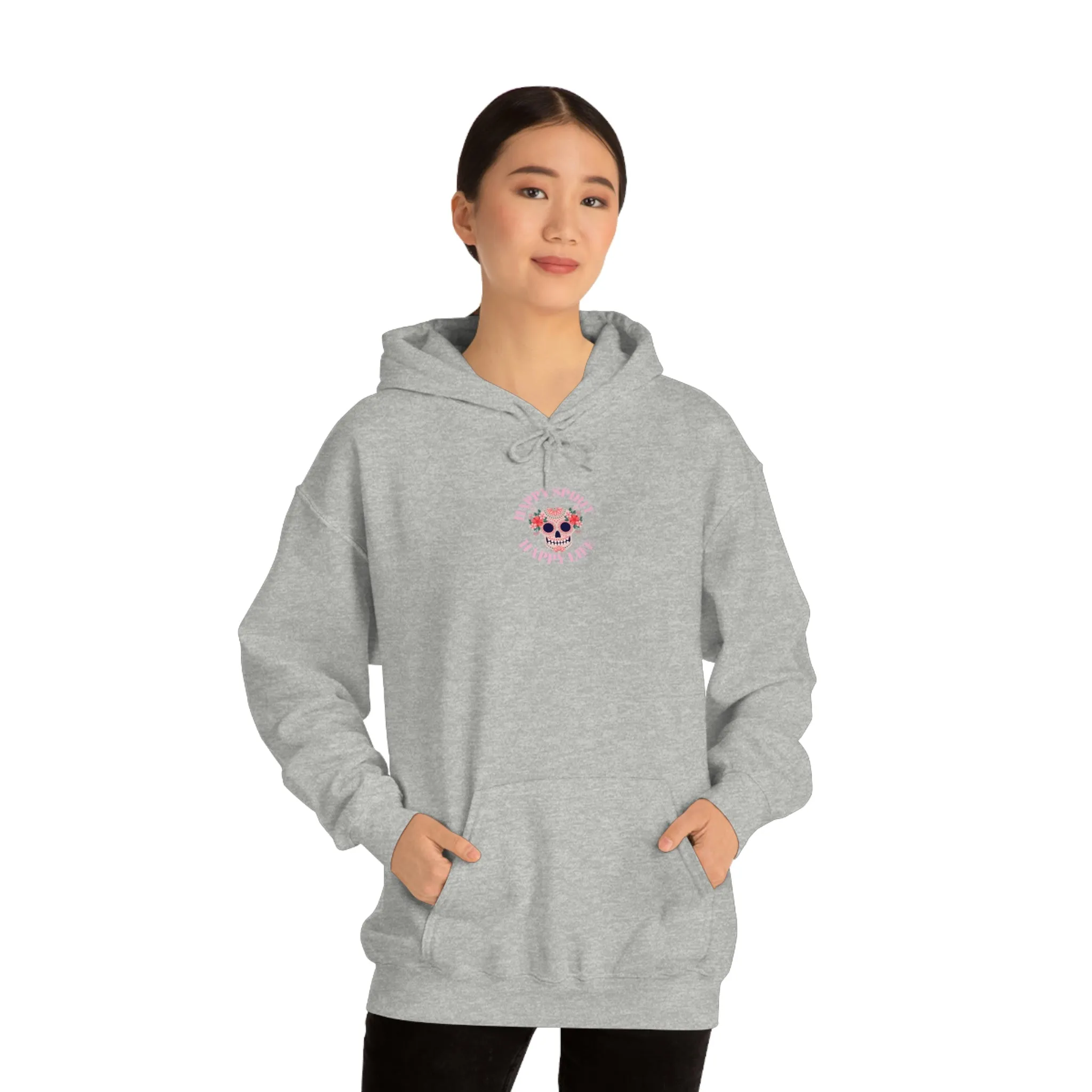 Dia De Los Muertos Hoodie Sweatshirt, Day of the Dead Gift, Happy Spirit Happy Life, Honoring the Dead Aesthetic Candy Skull, Sugar Skull