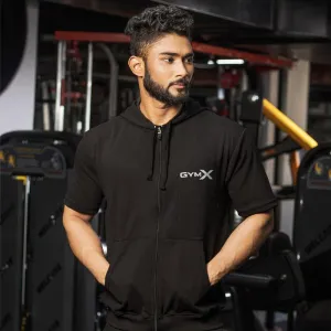 Flex Perfect Black Half Sleeve Hoodie (4 Way Stretch)- Sale