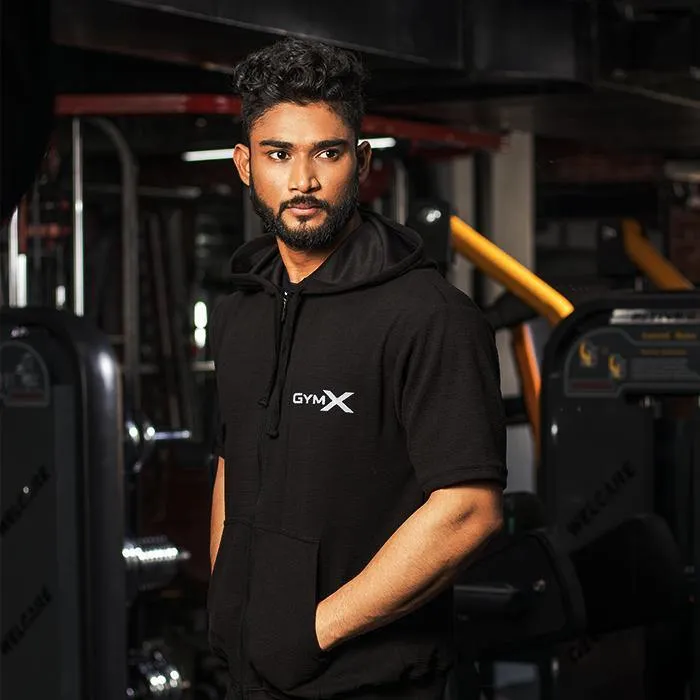 Flex Perfect Black Half Sleeve Hoodie (4 Way Stretch)- Sale
