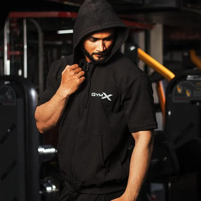 Flex Perfect Black Half Sleeve Hoodie (4 Way Stretch)- Sale