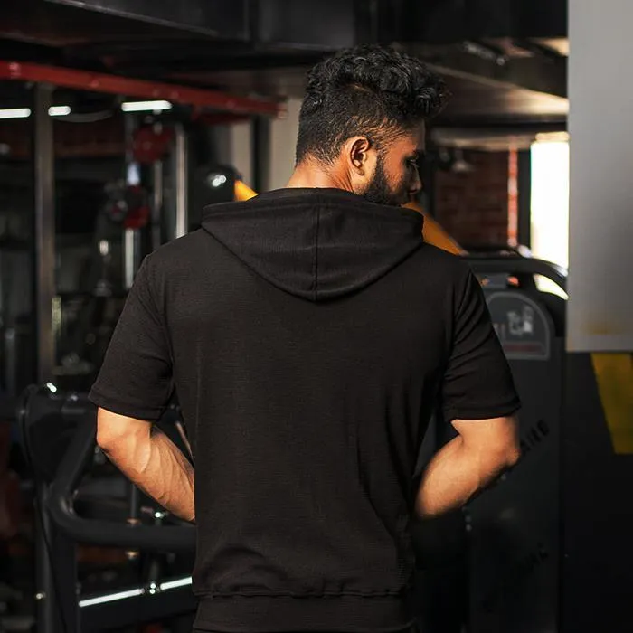 Flex Perfect Black Half Sleeve Hoodie (4 Way Stretch)- Sale