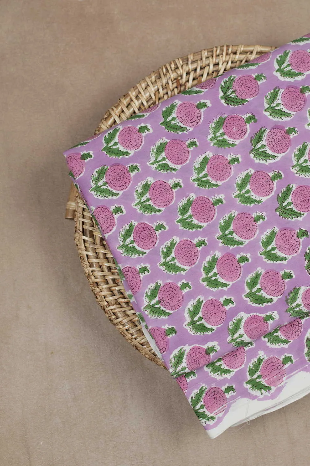 Florals on Pink Sanganeri Cotton Fabric