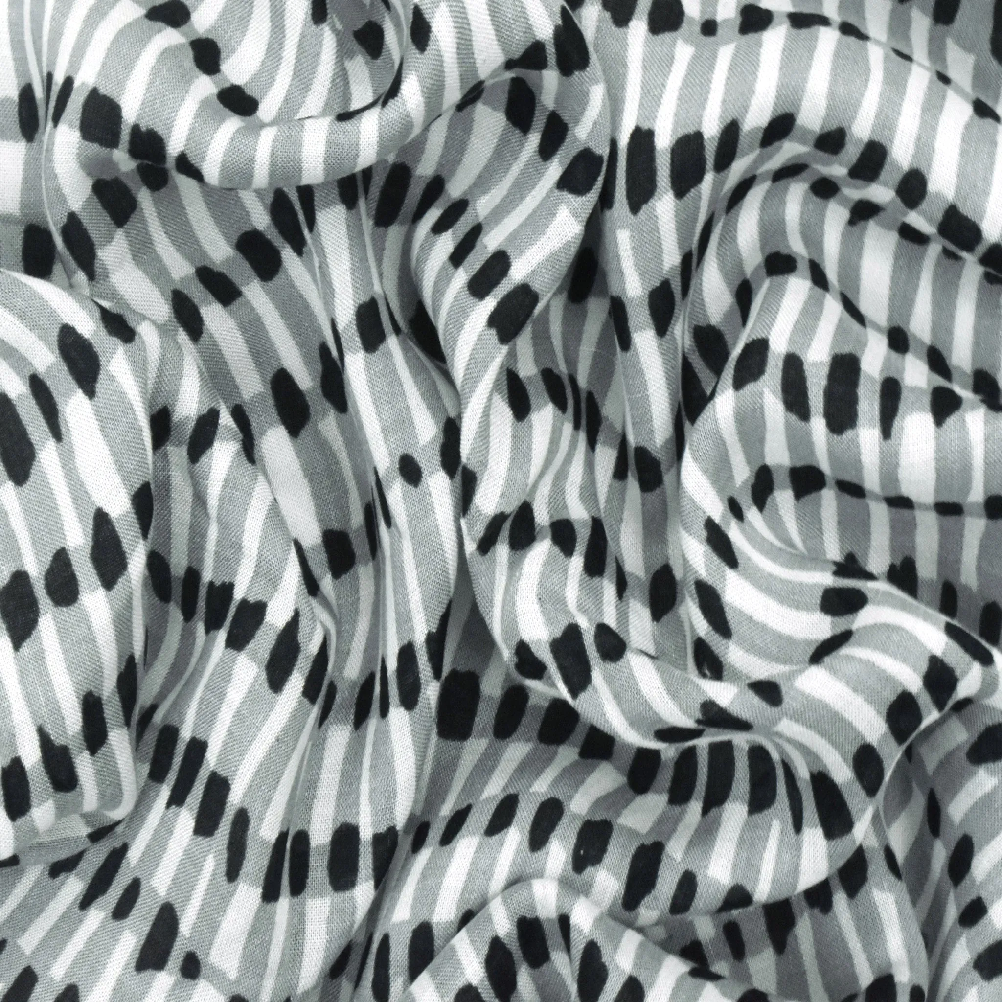 Gray-Black-White Rayon Abstract Printed Lawn Fabric