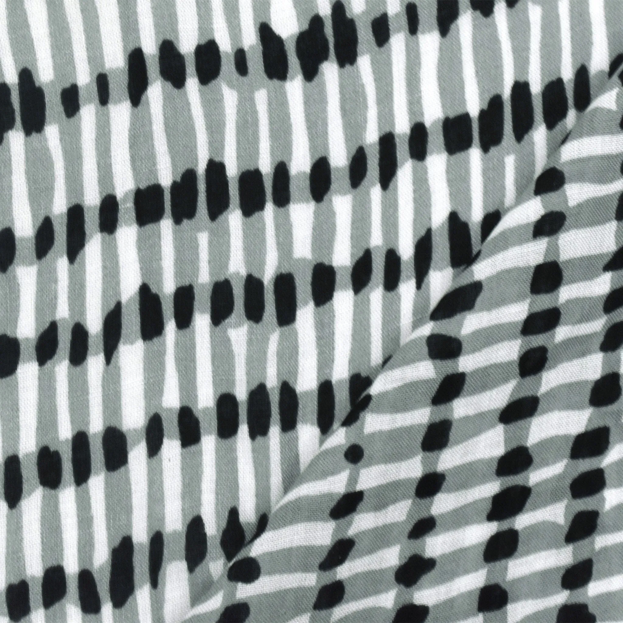 Gray-Black-White Rayon Abstract Printed Lawn Fabric