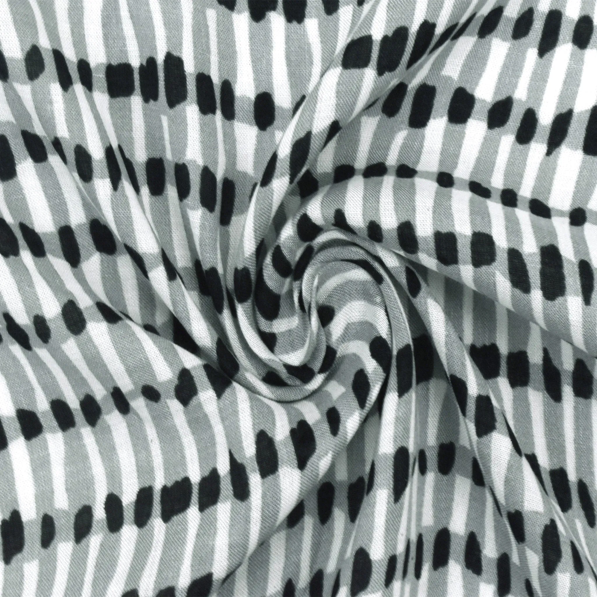 Gray-Black-White Rayon Abstract Printed Lawn Fabric