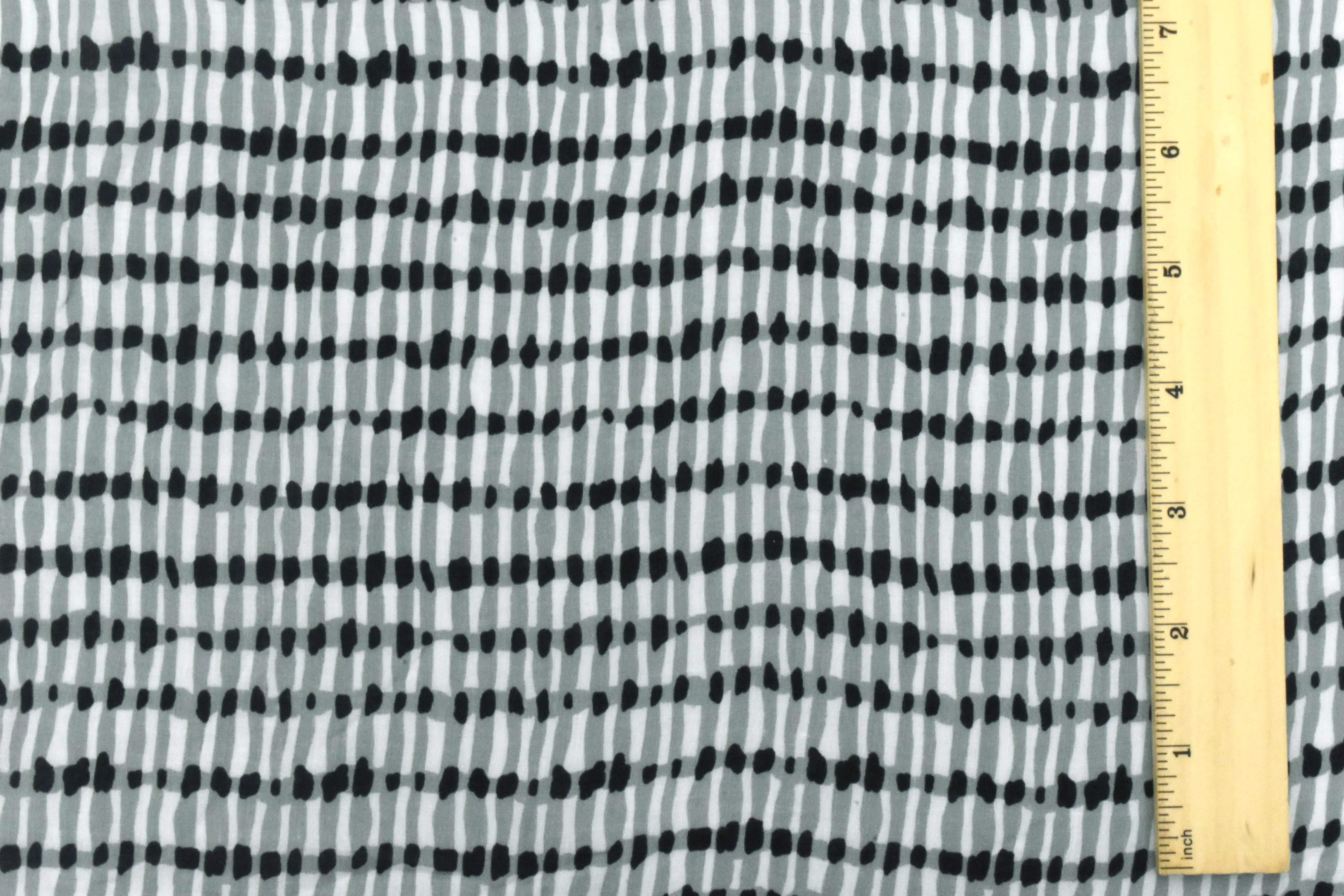 Gray-Black-White Rayon Abstract Printed Lawn Fabric