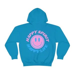 Happy Spirit Happy Life Hoodie Gildan VSCO Girl Sweatshirt, Oversized Tumblr Front Back Print Smile Happy Mind Trendy Retro Font Cover Up