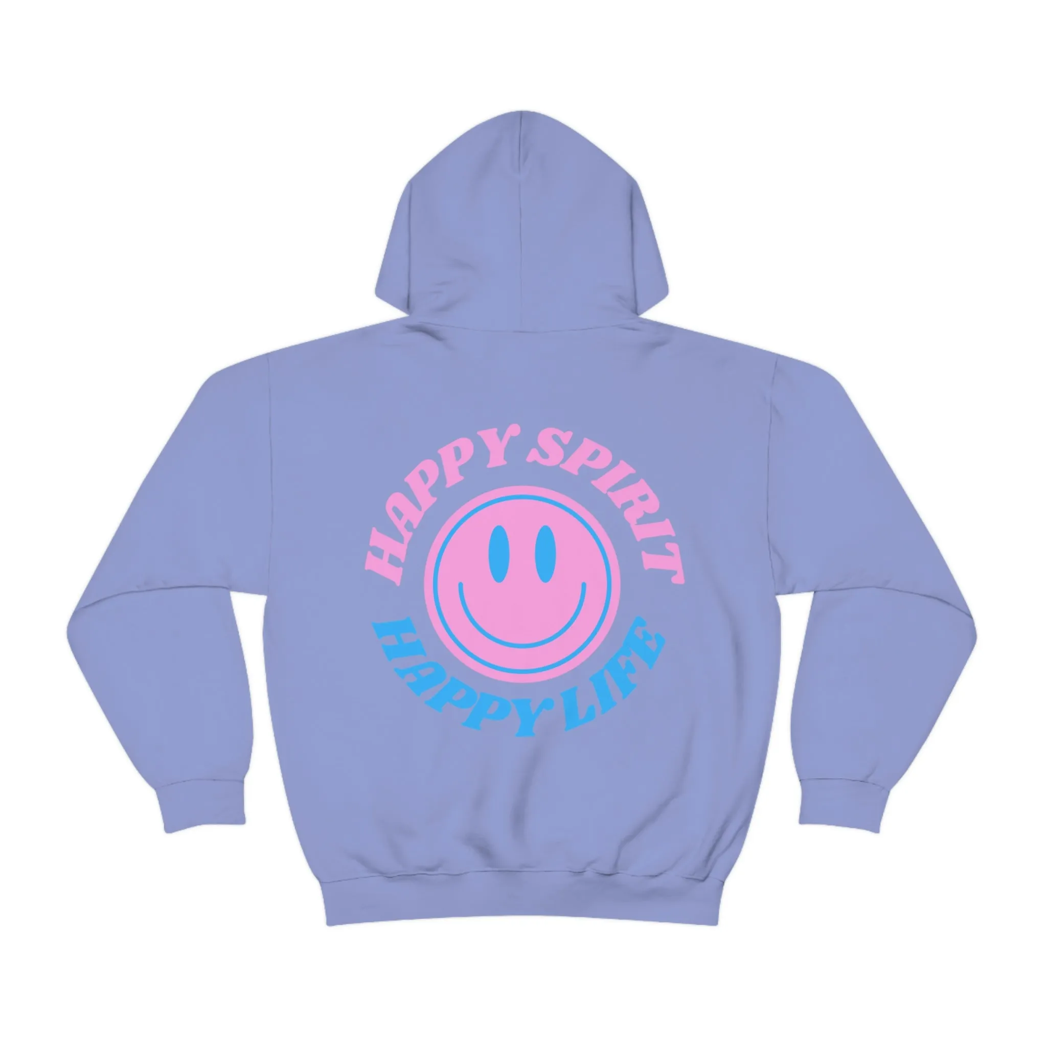 Happy Spirit Happy Life Hoodie Gildan VSCO Girl Sweatshirt, Oversized Tumblr Front Back Print Smile Happy Mind Trendy Retro Font Cover Up