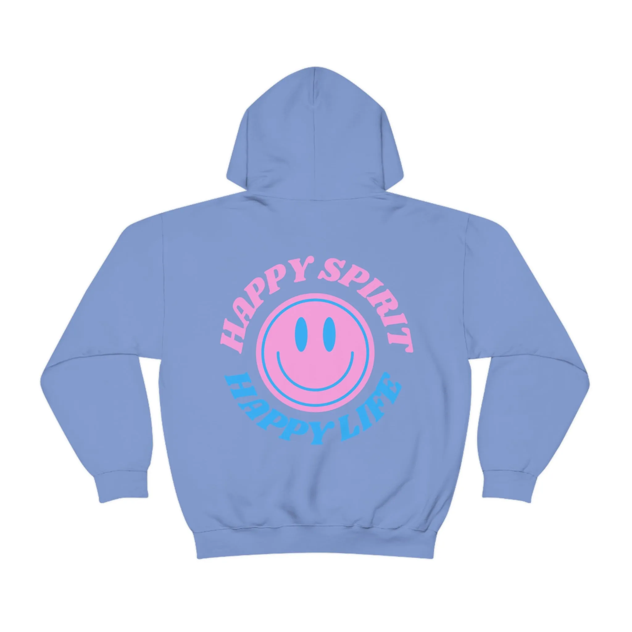 Happy Spirit Happy Life Hoodie Gildan VSCO Girl Sweatshirt, Oversized Tumblr Front Back Print Smile Happy Mind Trendy Retro Font Cover Up