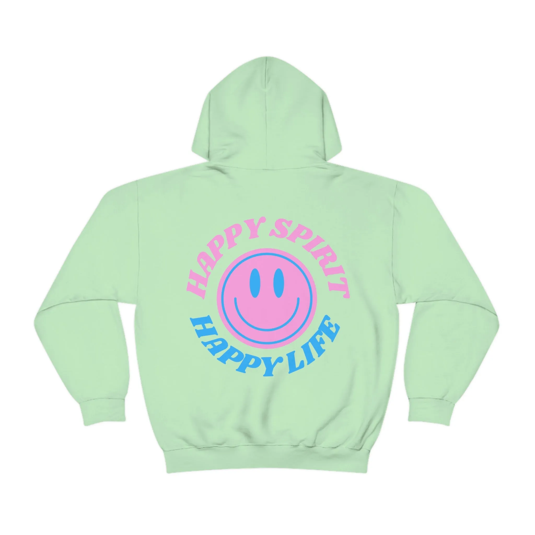 Happy Spirit Happy Life Hoodie Gildan VSCO Girl Sweatshirt, Oversized Tumblr Front Back Print Smile Happy Mind Trendy Retro Font Cover Up