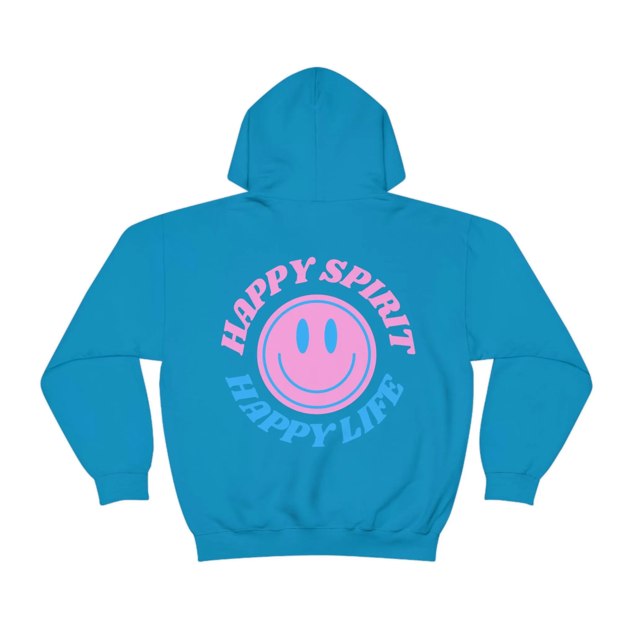 Happy Spirit Happy Life Hoodie Gildan VSCO Girl Sweatshirt, Oversized Tumblr Front Back Print Smile Happy Mind Trendy Retro Font Cover Up