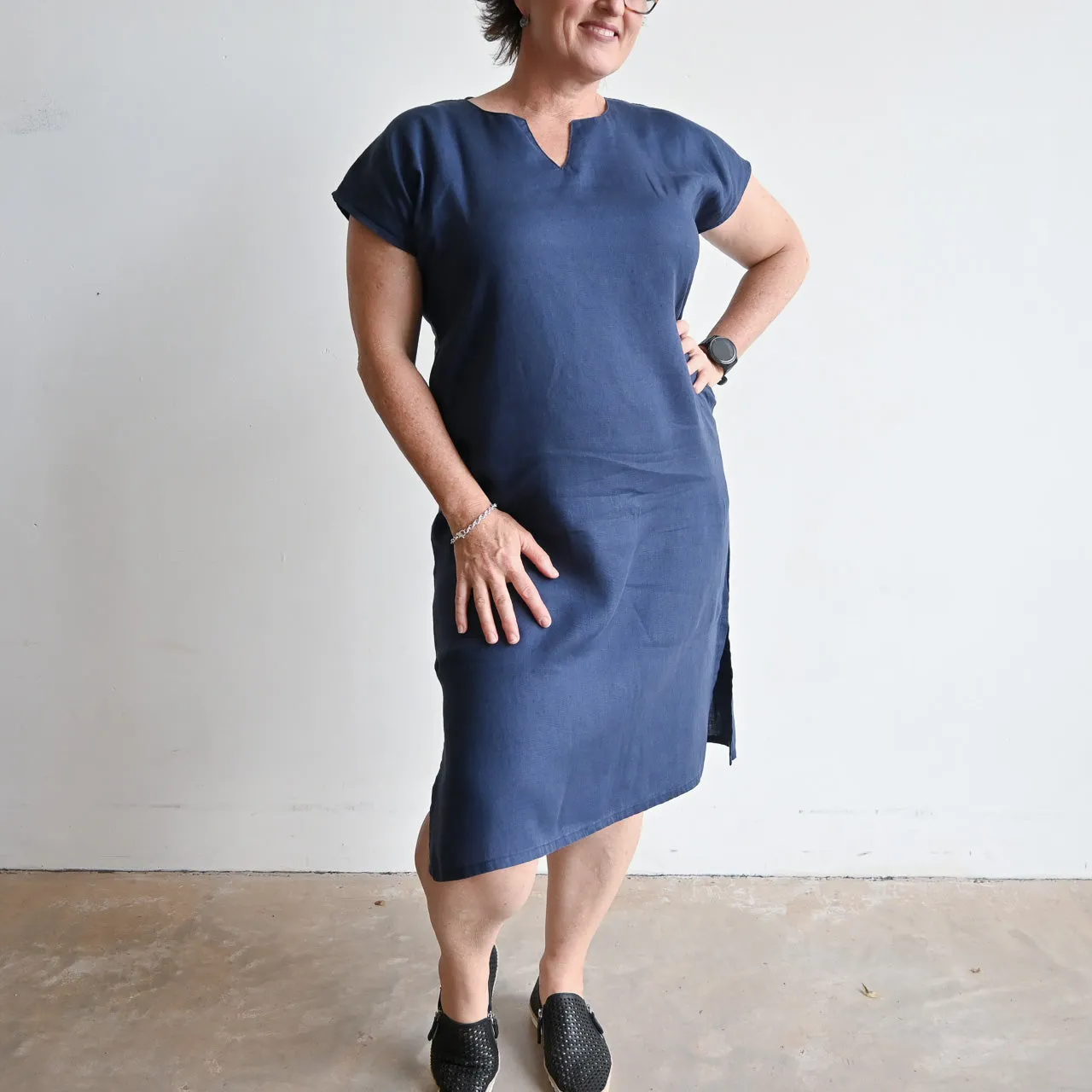 Kobomo Linen Sari Tunic Dress - Navy Blue