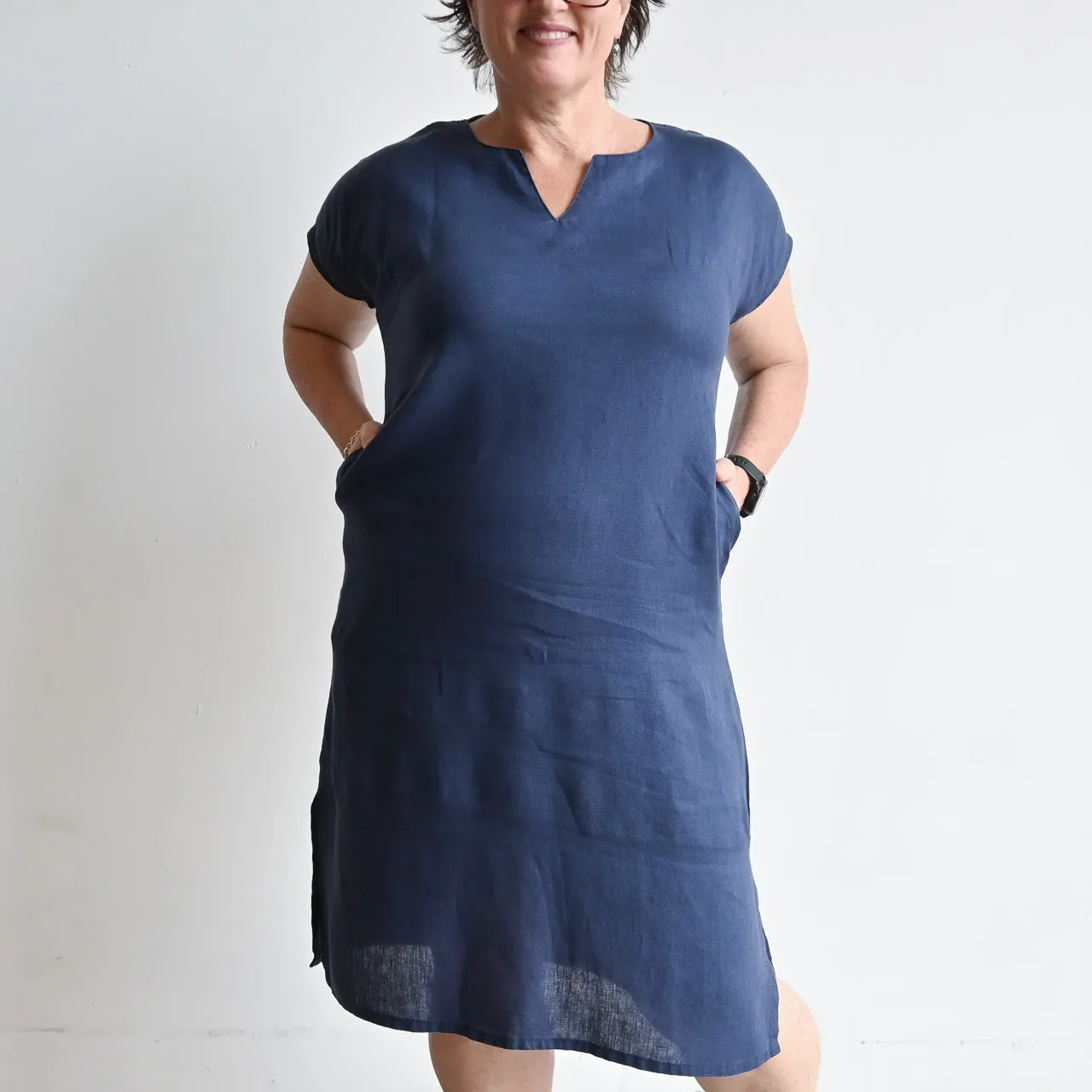 Kobomo Linen Sari Tunic Dress - Navy Blue