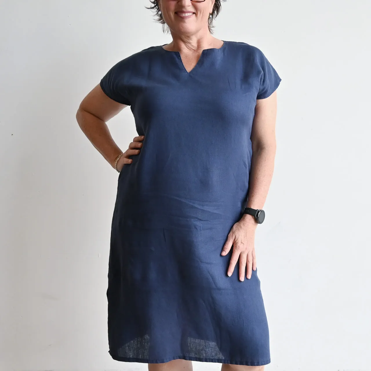 Kobomo Linen Sari Tunic Dress - Navy Blue