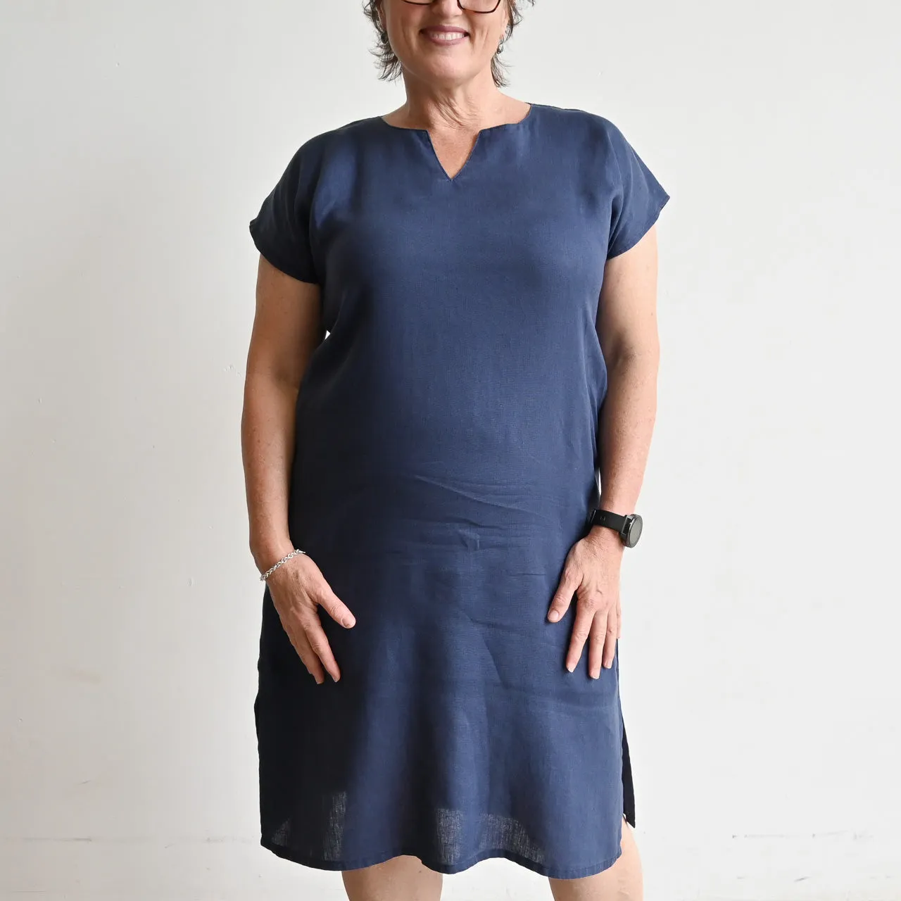 Kobomo Linen Sari Tunic Dress - Navy Blue