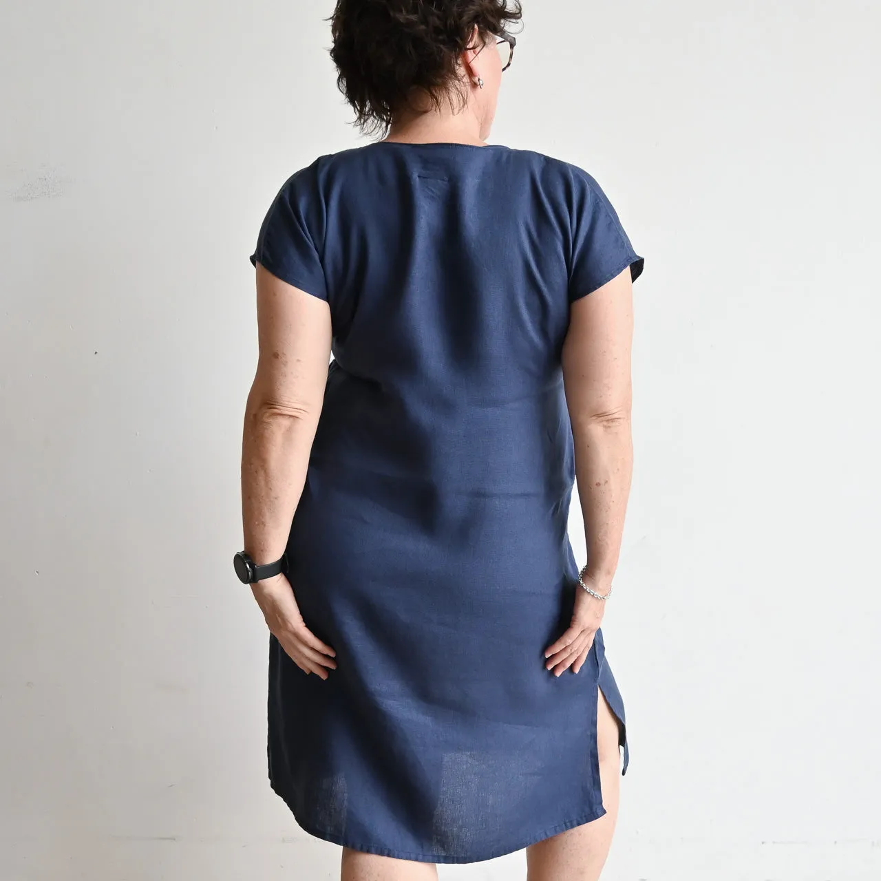 Kobomo Linen Sari Tunic Dress - Navy Blue