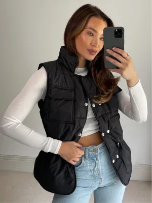 Lottie Black Puffer Drawstring Gilet