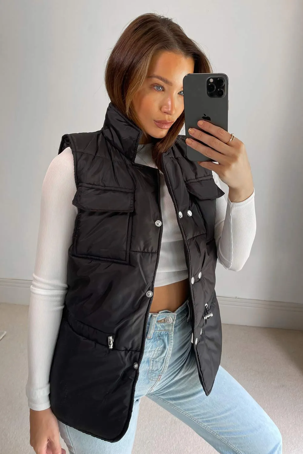 Lottie Black Puffer Drawstring Gilet