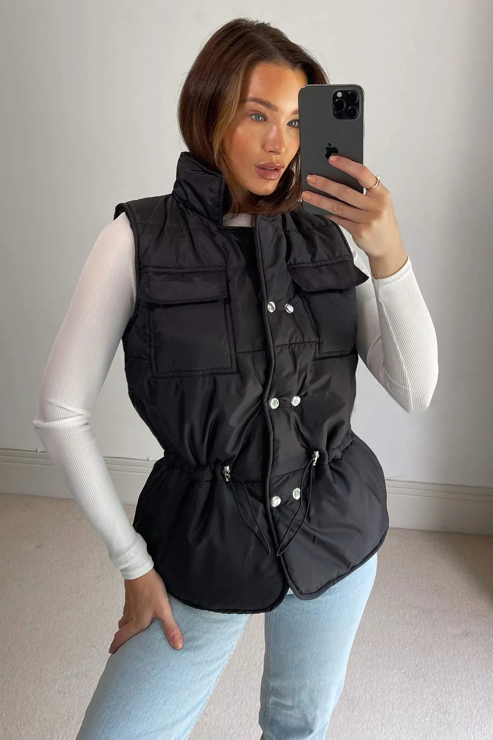 Lottie Black Puffer Drawstring Gilet
