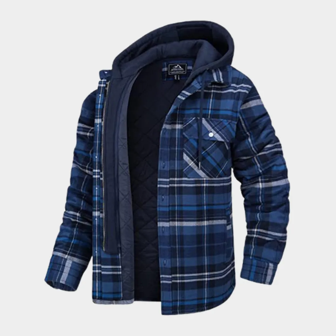 Men - Hooded Plaid Jacket - Quilted Lined - Windproof - Fleece Cotton - Multiple Colours