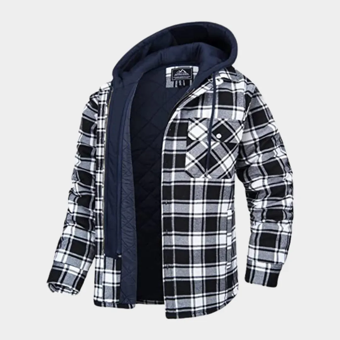 Men - Hooded Plaid Jacket - Quilted Lined - Windproof - Fleece Cotton - Multiple Colours