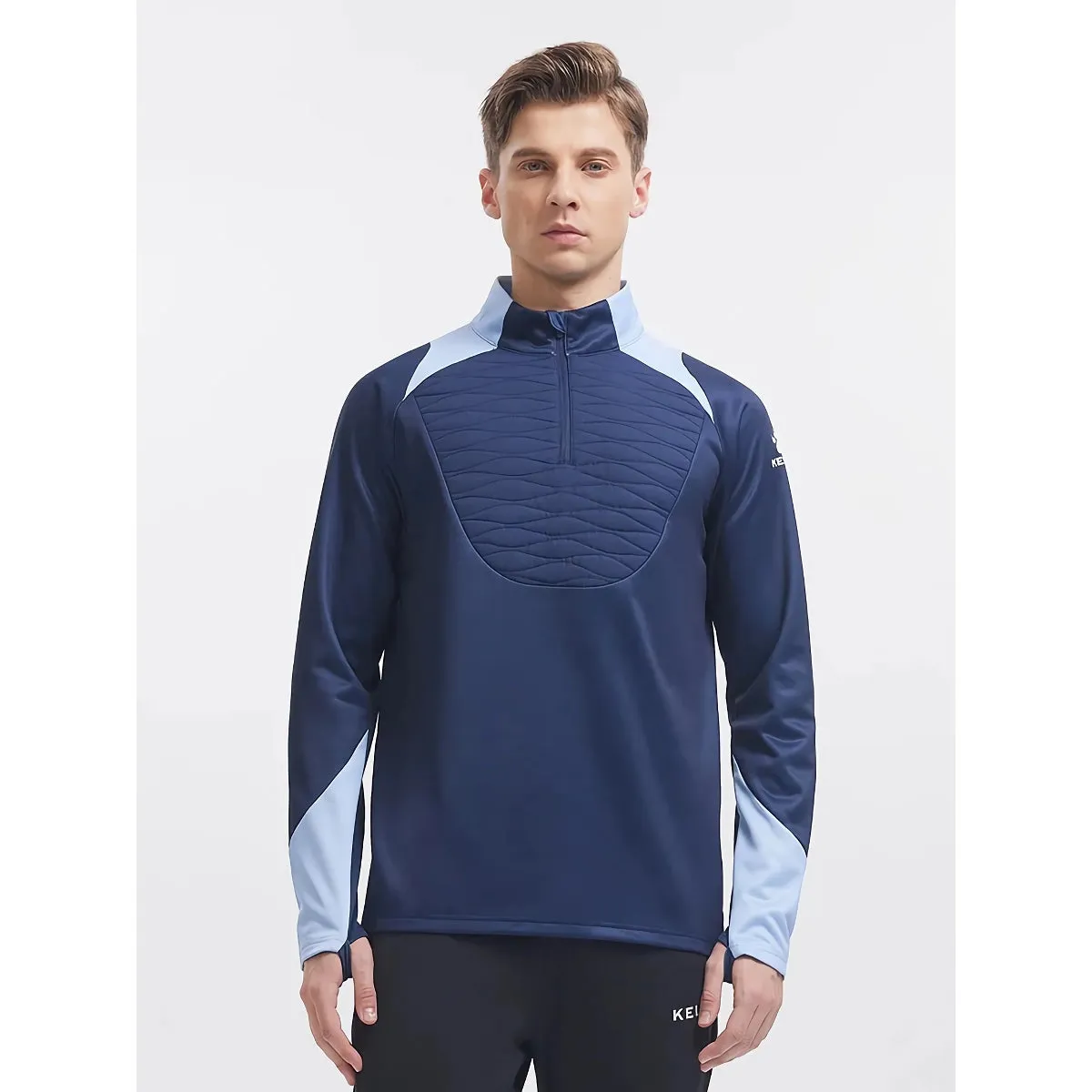 Men's Half-Zip Quilted Sports Pullover – Contrast Color Training Sweater
