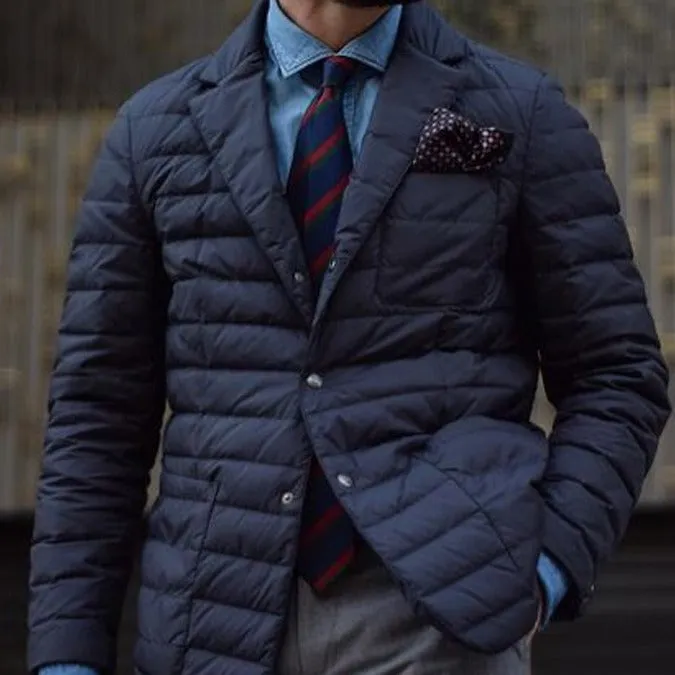 Mens Quilted Blazer Jacket  Slim Fit  Button Closure  Lapel Collar  Smart Casual