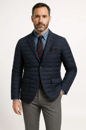 Mens Quilted Blazer Jacket  Slim Fit  Button Closure  Lapel Collar  Smart Casual