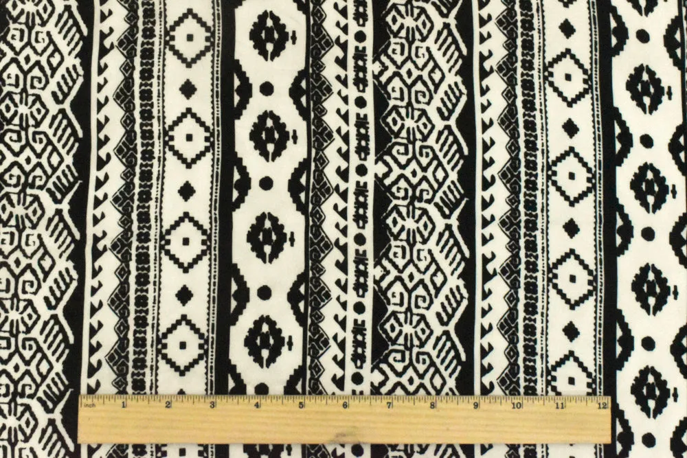 Milk Ivory-Black Aztec Printed Polyester Georgette Woven Fabric
