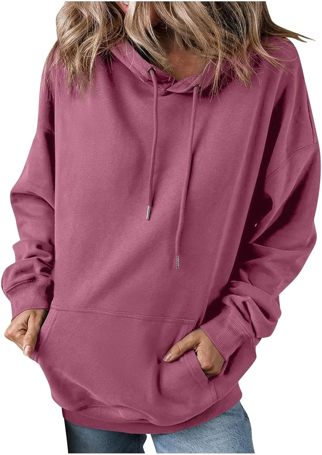 Oversized Hoodies for Women Casual Long Sleeve Drawstring Pullover Hooded Top Loose Fit Comfy Sweatshirts with Pocket