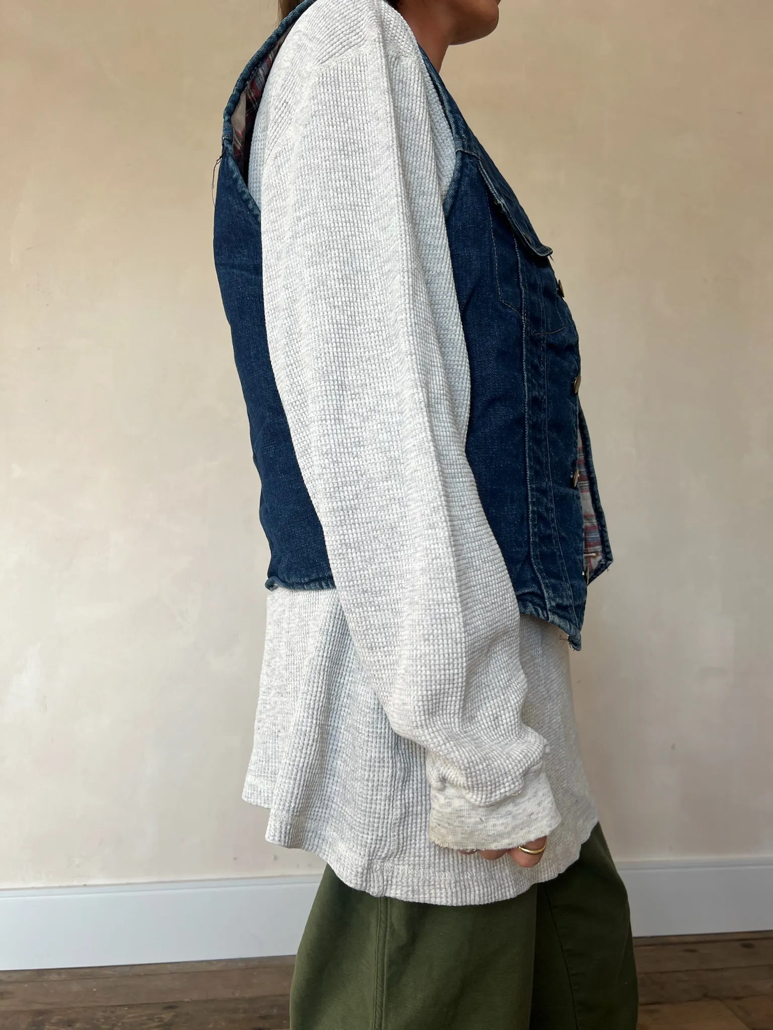 Plaid Flannel Lined Denim Vest
