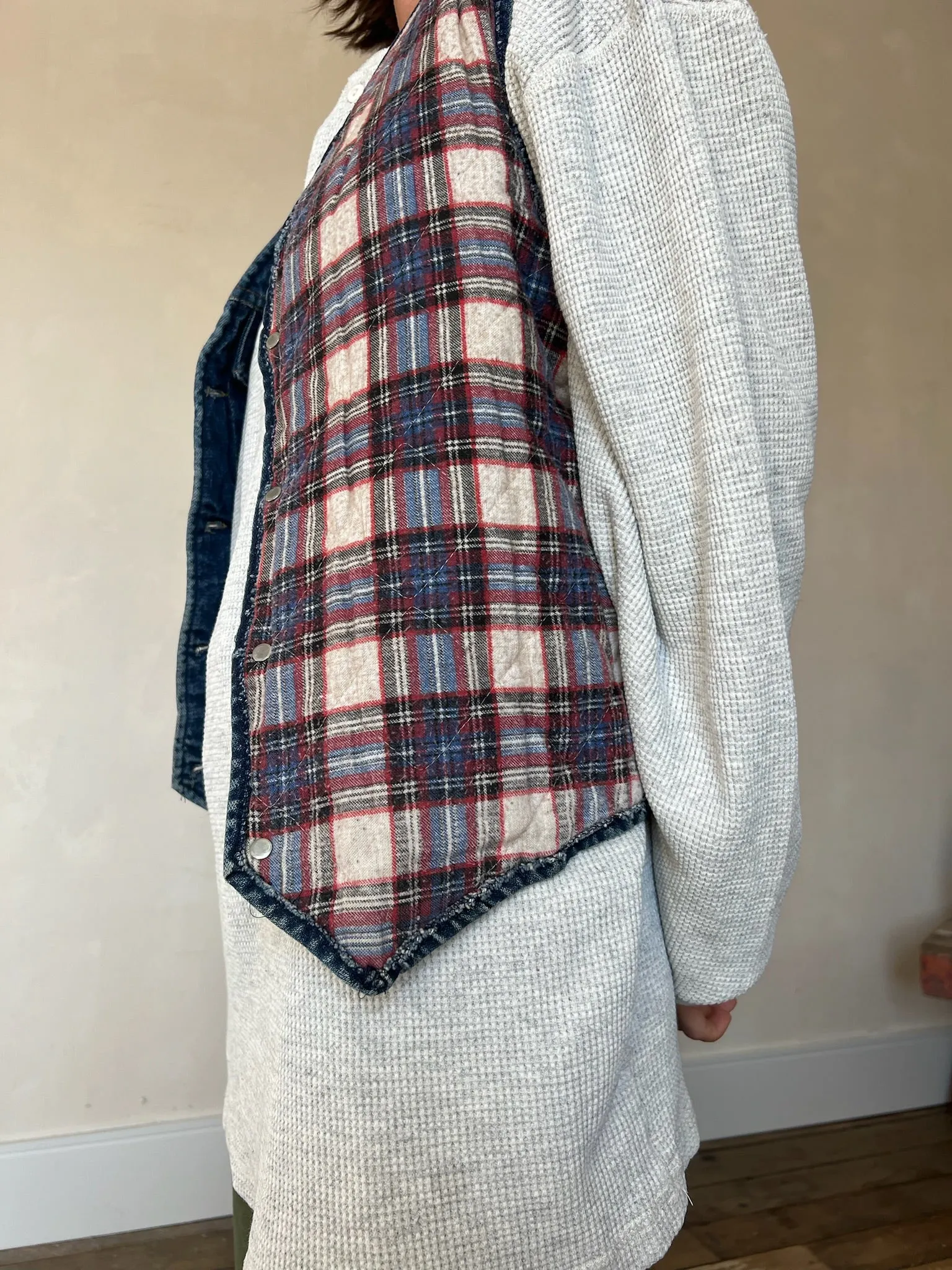Plaid Flannel Lined Denim Vest