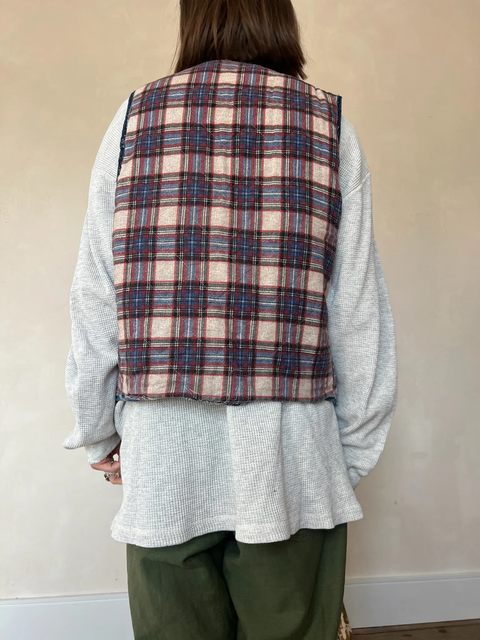 Plaid Flannel Lined Denim Vest