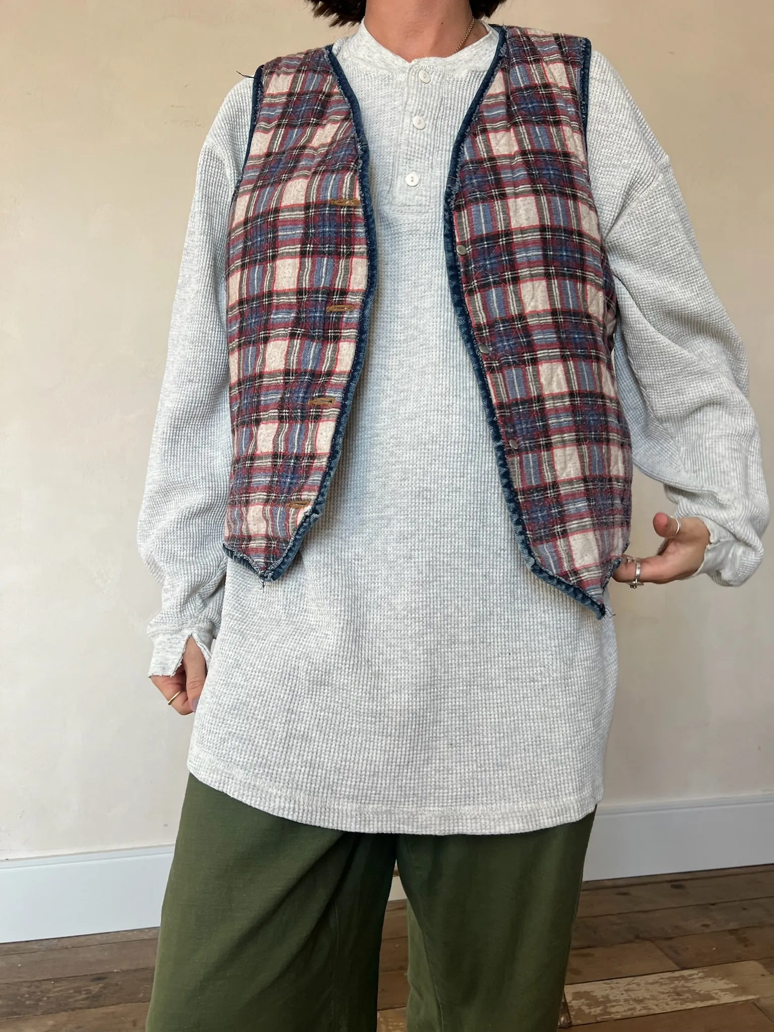 Plaid Flannel Lined Denim Vest