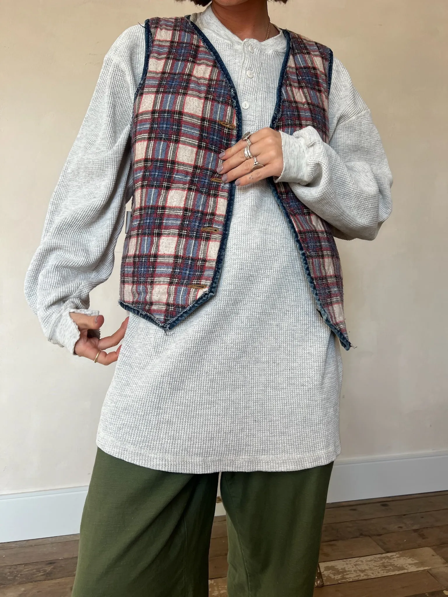 Plaid Flannel Lined Denim Vest