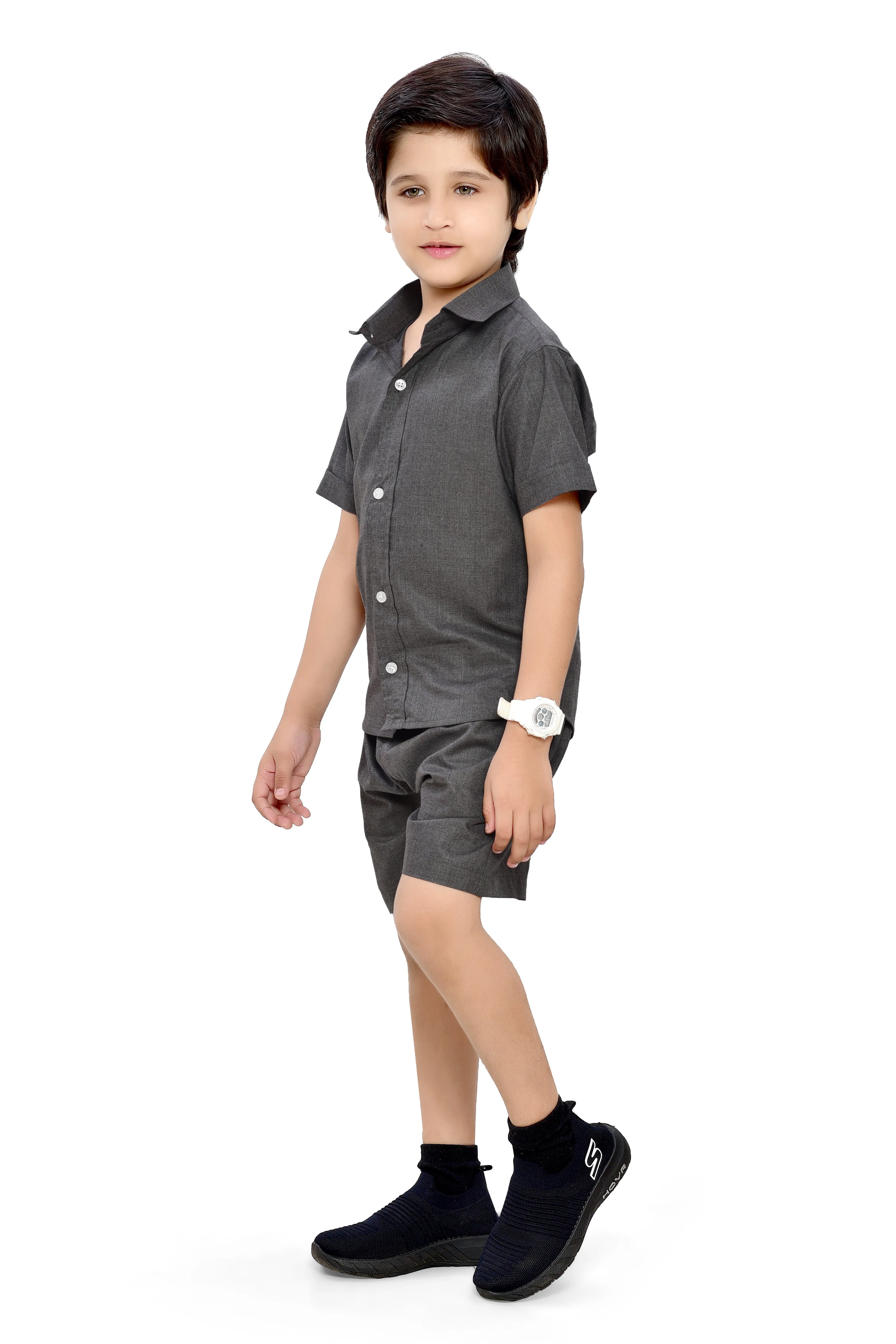 Plain Grey Summer Ready Cotton Co-Ord Set for Boys