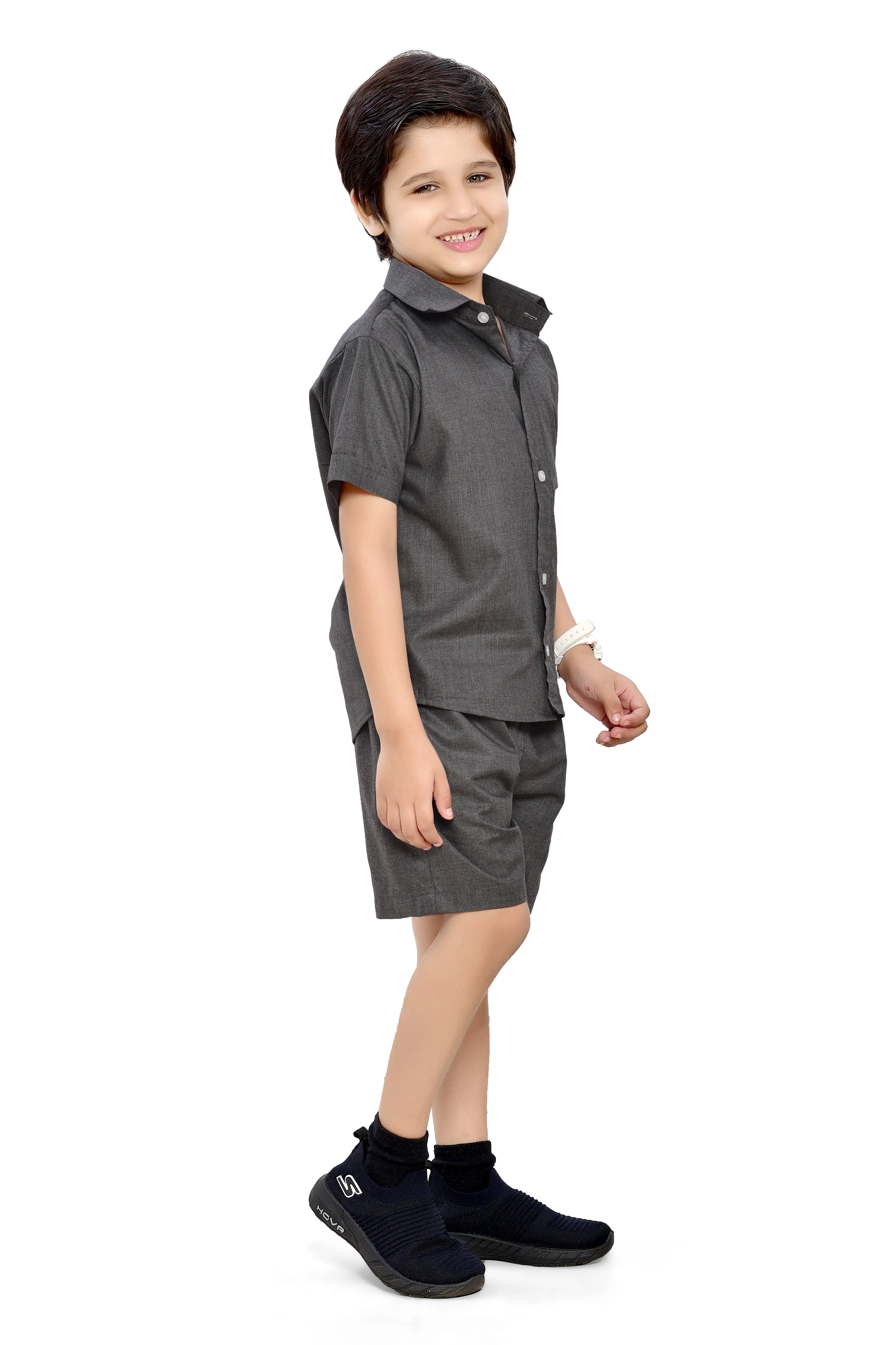 Plain Grey Summer Ready Cotton Co-Ord Set for Boys