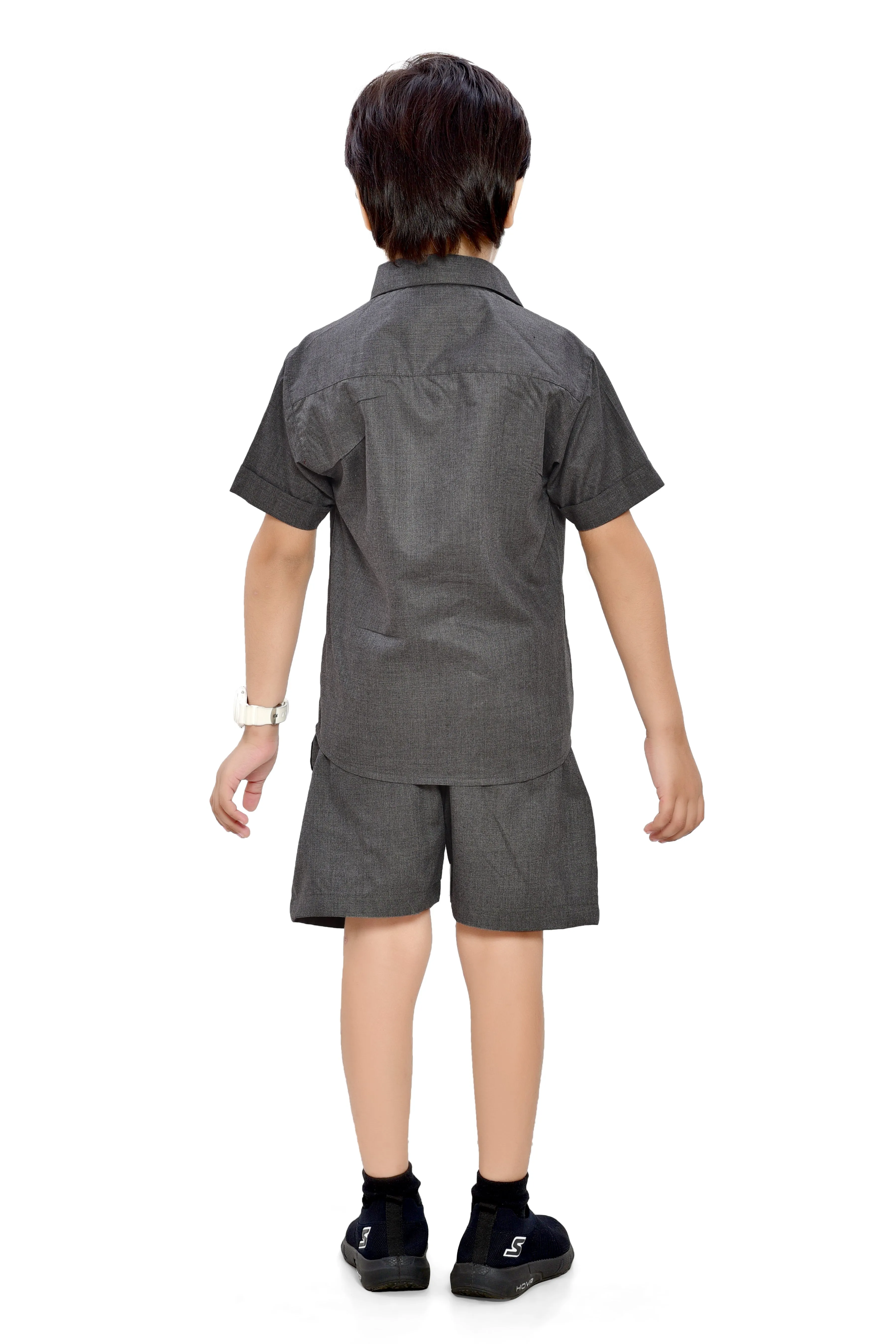 Plain Grey Summer Ready Cotton Co-Ord Set for Boys