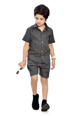 Plain Grey Summer Ready Cotton Co-Ord Set for Boys